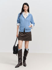 Women's Casual Double-Zip Wool-Blend Cable-Knit Cardigan