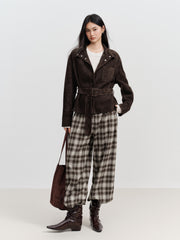 Women's Casual Plaid Wide-Leg Elastic-Waist Pants