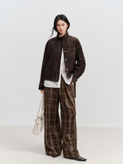 Women's Casual Suede-Finish Waist-Cinching Leather Jacket