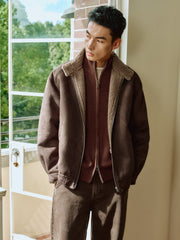 Men's Casual Faux-Suede Fleece-Lined Harrington Jacket