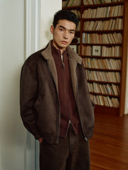 Men's Casual Faux-Suede Fleece-Lined Harrington Jacket