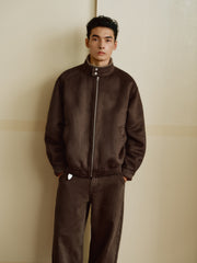 Men's Casual Faux-Suede Fleece-Lined Harrington Jacket