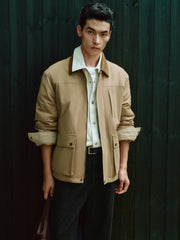 Men's Barn-Style Contrast-Collar Utility Jacket-Style Down Jacket
