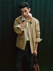 Men's Barn-Style Contrast-Collar Utility Jacket-Style Down Jacket
