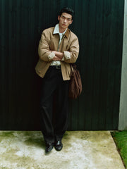 Men's Barn-Style Contrast-Collar Utility Jacket-Style Down Jacket