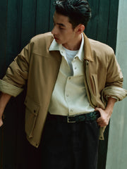 Men's Barn-Style Contrast-Collar Utility Jacket-Style Down Jacket