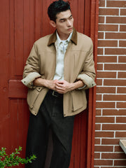 Men's Barn-Style Contrast-Collar Utility Jacket-Style Down Jacket