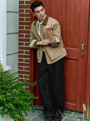 Men's Barn-Style Contrast-Collar Utility Jacket-Style Down Jacket