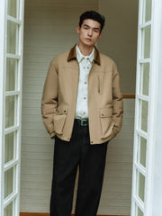 Men's Barn-Style Contrast-Collar Utility Jacket-Style Down Jacket