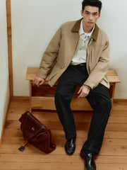 Men's Barn-Style Contrast-Collar Utility Jacket-Style Down Jacket