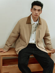 Men's Barn-Style Contrast-Collar Utility Jacket-Style Down Jacket