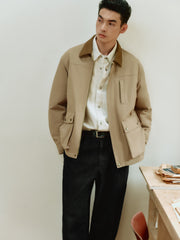 Men's Barn-Style Contrast-Collar Utility Jacket-Style Down Jacket