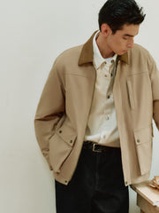 Men's Barn-Style Contrast-Collar Utility Jacket-Style Down Jacket