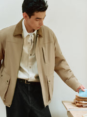 Men's Barn-Style Contrast-Collar Utility Jacket-Style Down Jacket