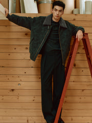 Men's Casual PU Leather Fleece-Collar Jacket-Style Down Jacket