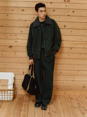 Men's Casual PU Leather Fleece-Collar Jacket-Style Down Jacket