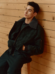 Men's Casual PU Leather Fleece-Collar Jacket-Style Down Jacket
