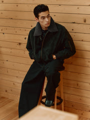 Men's Casual PU Leather Fleece-Collar Jacket-Style Down Jacket