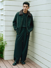 Men's Casual PU Leather Fleece-Collar Jacket-Style Down Jacket
