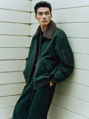 Men's Casual PU Leather Fleece-Collar Jacket-Style Down Jacket