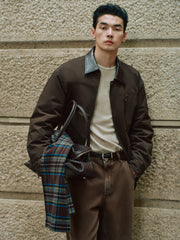 Men's Barn-Style Contrast-Collar Utility Jacket-Style Down Jacket
