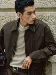 Men's Barn-Style Contrast-Collar Utility Jacket-Style Down Jacket