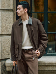Men's Barn-Style Contrast-Collar Utility Jacket-Style Down Jacket