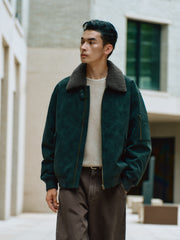 Men's Casual PU Leather Fleece-Collar Jacket-Style Down Jacket