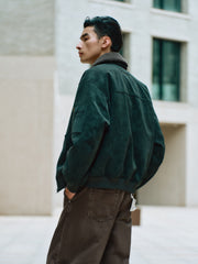 Men's Casual PU Leather Fleece-Collar Jacket-Style Down Jacket