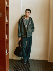 Men's Casual Jacquard Fleece Hooded Jacket