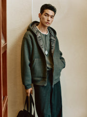 Men's Casual Jacquard Fleece Hooded Jacket