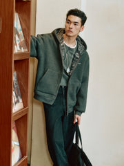 Men's Casual Jacquard Fleece Hooded Jacket