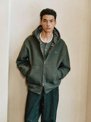 Men's Casual Jacquard Fleece Hooded Jacket