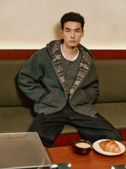 Men's Casual Jacquard Fleece Hooded Jacket