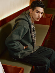 Men's Casual Jacquard Fleece Hooded Jacket