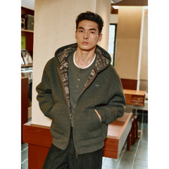 Men's Casual Jacquard Fleece Hooded Jacket