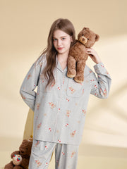 Women's Casual Bear-Print Loungewear Set