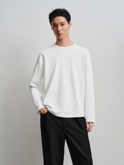 Men's Basic White Embroidered Long-Sleeve T-Shirt
