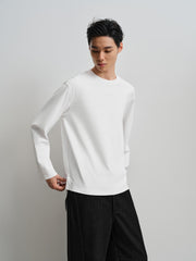 Men's Basic White Embroidered Long-Sleeve T-Shirt