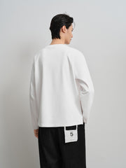 Men's Basic White Embroidered Long-Sleeve T-Shirt