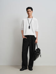 Men's Basic White Embroidered Long-Sleeve T-Shirt