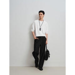 Men's Basic White Embroidered Long-Sleeve T-Shirt