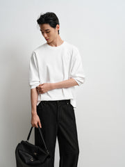 Men's Basic White Embroidered Long-Sleeve T-Shirt
