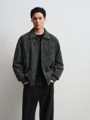 Men's Casual PU Leather Fleece-Collar Jacket-Style Down Jacket