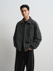 Men's Casual PU Leather Fleece-Collar Jacket-Style Down Jacket