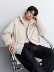 Men's Casual White Down Jacket with 3D Paneled Design