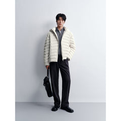 Men's Casual White Channel-Quilted Down Jacket
