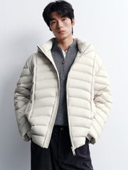 Men's Casual White Channel-Quilted Down Jacket