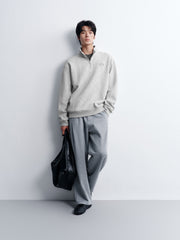 Men's Casual Grey Jacquard-Texture Half-Zip Sweatshirt