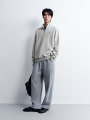 Men's Casual Grey Jacquard-Texture Half-Zip Sweatshirt